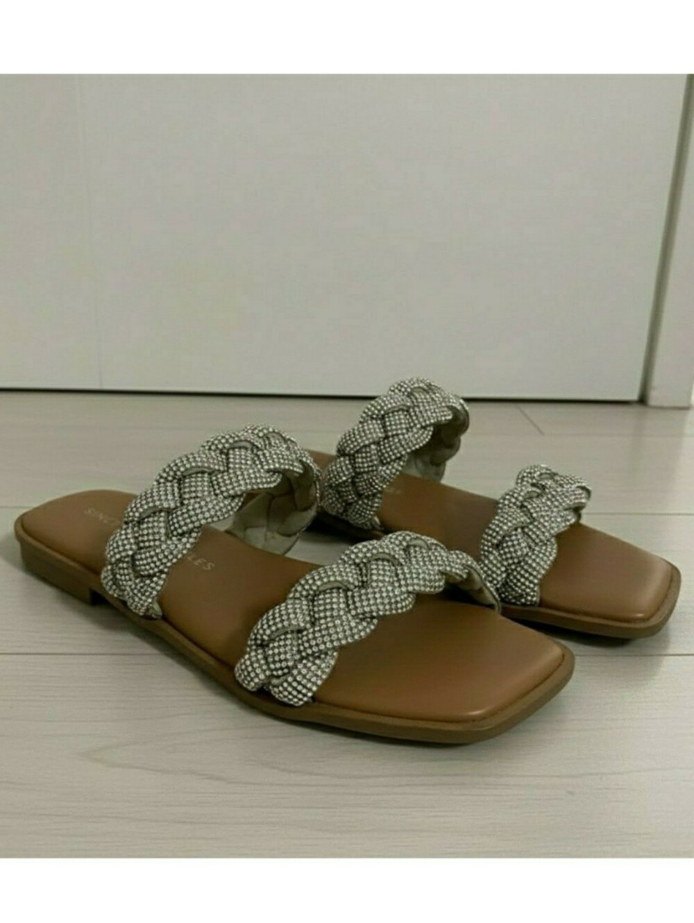 Sincerely Jules Braided Dual-Strap Silver Beaded Slide Sandals - Women